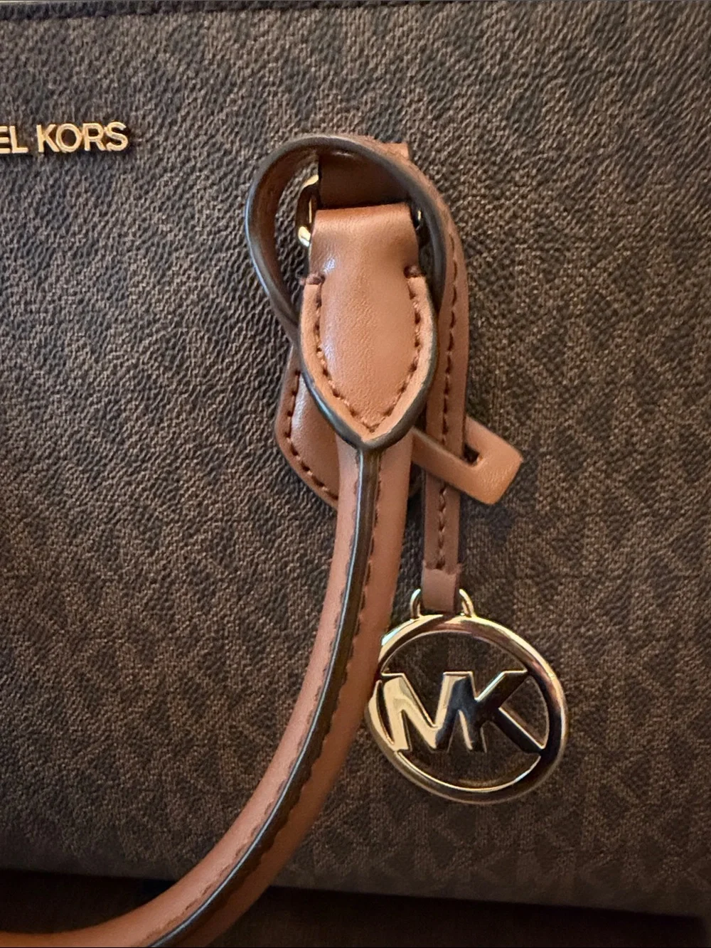 Michael Kors Brown Logo Satchel with Gold Hardware